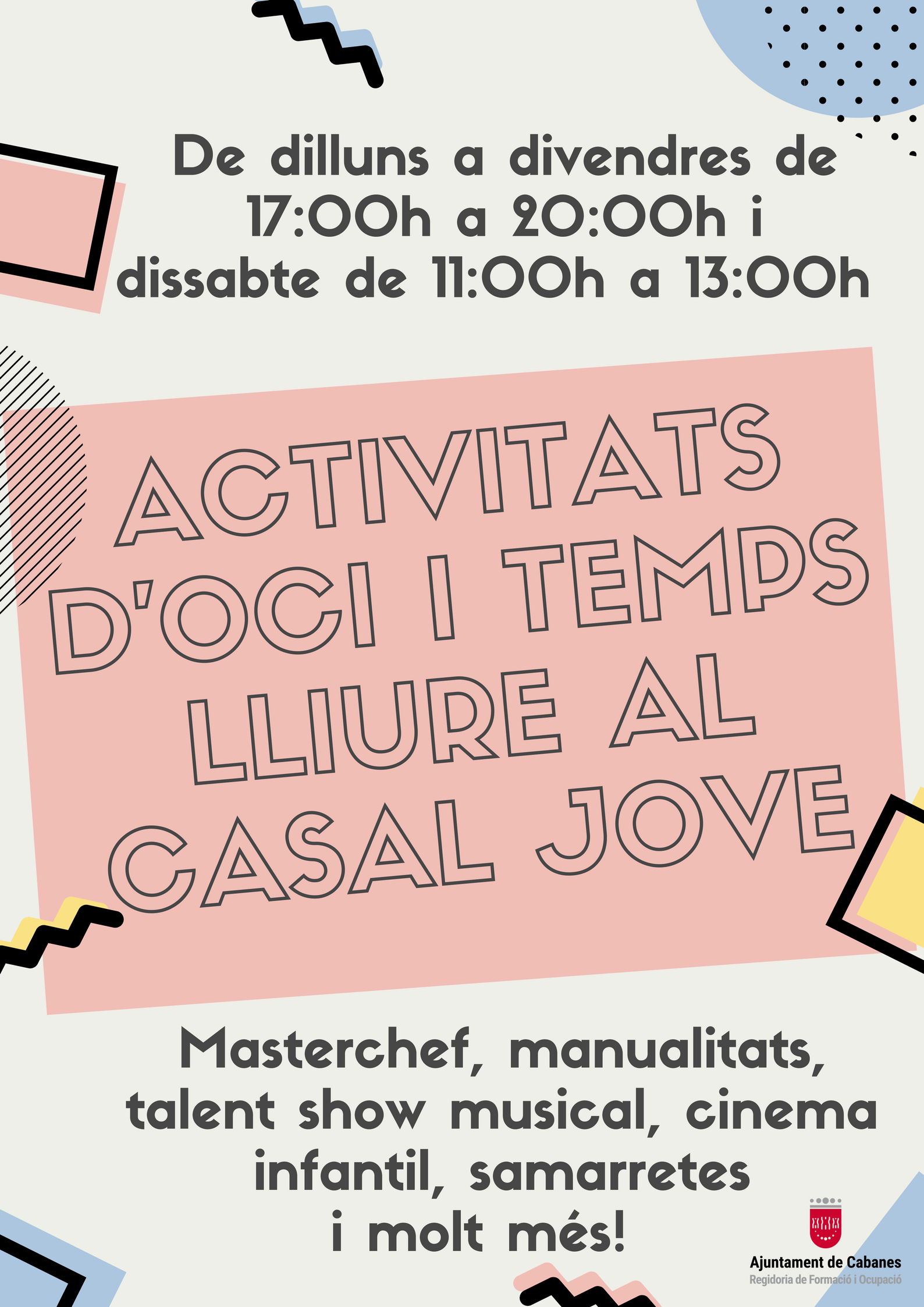 Actividades de ocio y tiempo libre en el Casal Jove - Desde el 05/02/2018 al 16/03/2018
