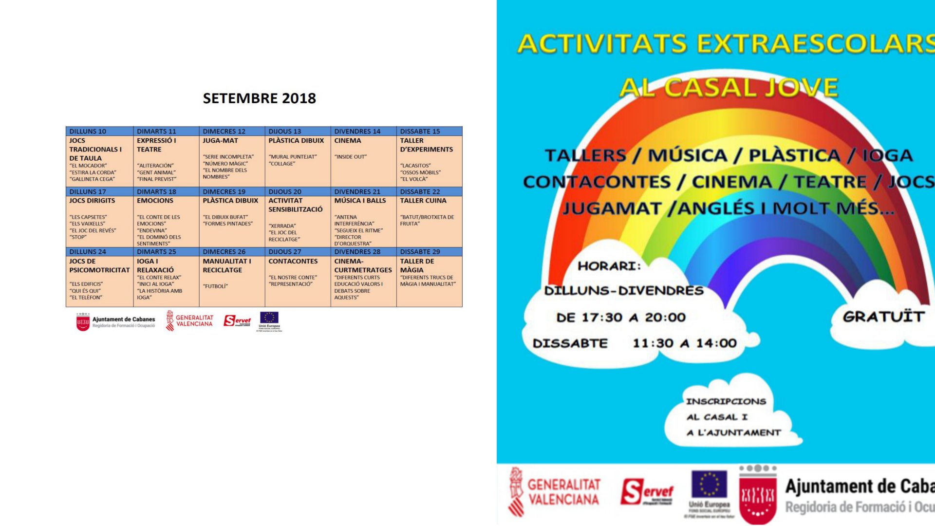 Actividades de septiembre casal jove
