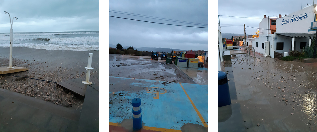 Cabanes pendent dels danys del temporal en Torre la Sal