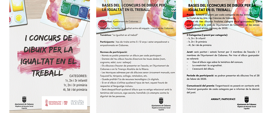 Cabanes presenta el primer concurs de dibuix per la igualtat per a xiquets i xiquetes