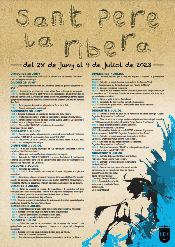 Actos taurinos, actuaciones musicales y talleres en las Fiestas de Sant Pere de la Ribera