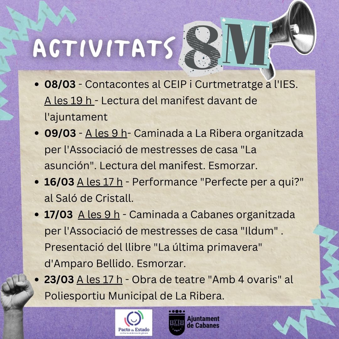 Todo un mes de actividades a Cabanes por el 8M
