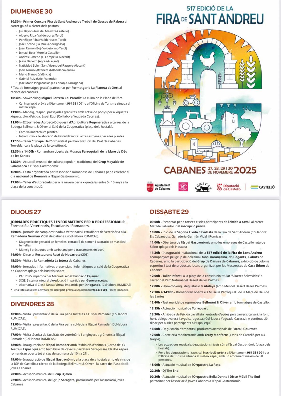 Divulgación agraria, gastronomía o exhibiciones de animales marcan la Fira de Sant Andreu de Cabanes