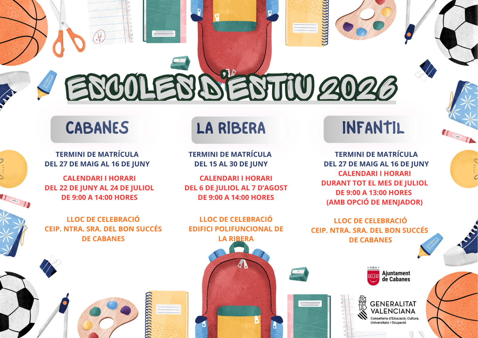 Cabanes impulsa la Escola d'Estiu para facilitar la conciliación familiar durante las vacaciones